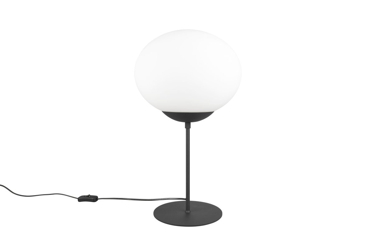 Fomento 52cm Zwart tafellamp Van Trio Lighting - De combinatie van matzwart en wit glas creëert een gevoel van luxe en verfijning.