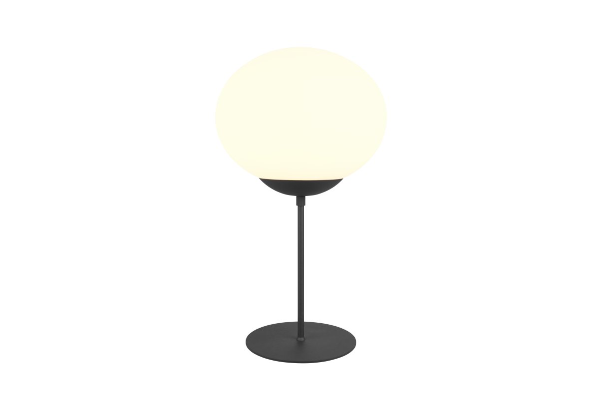 Fomento 52cm Zwart tafellamp Van Trio Lighting - De combinatie van matzwart en wit glas creëert een gevoel van luxe en verfijning.