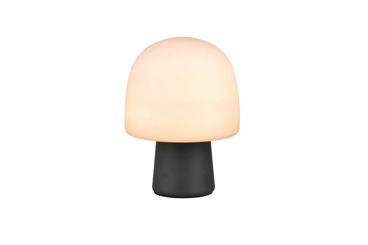 Steen 27cm Zwart tafellamp Van Trio Lighting - Met zijn paddenstoelvormige silhouet en de combinatie van een matzwarte basis en taupekleurige glazen kap is het een stijlvolle blikvanger in elke kamer.
