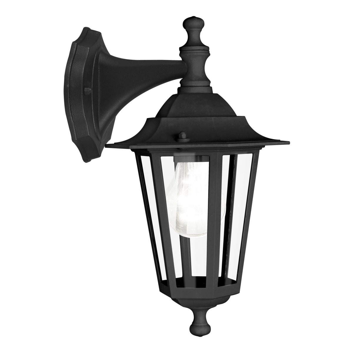 Laterna Zwart buitenlamp Van Eglo - Het heldere glas laat de lichtbron zien en verspreidt een aangenaam en sfeervol licht.
