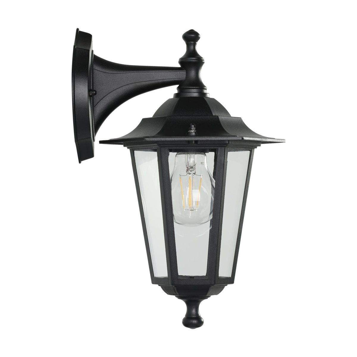 Laterna Zwart buitenlamp Van Eglo - Het heldere glas laat de lichtbron zien en verspreidt een aangenaam en sfeervol licht.