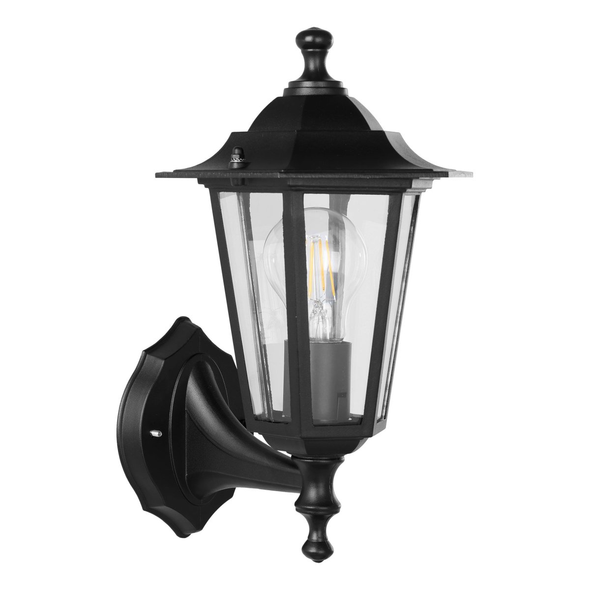 Laterna Zwart buitenlamp Van Eglo - Het heldere glas laat de lichtbron zien en verspreidt een aangenaam en sfeervol licht.