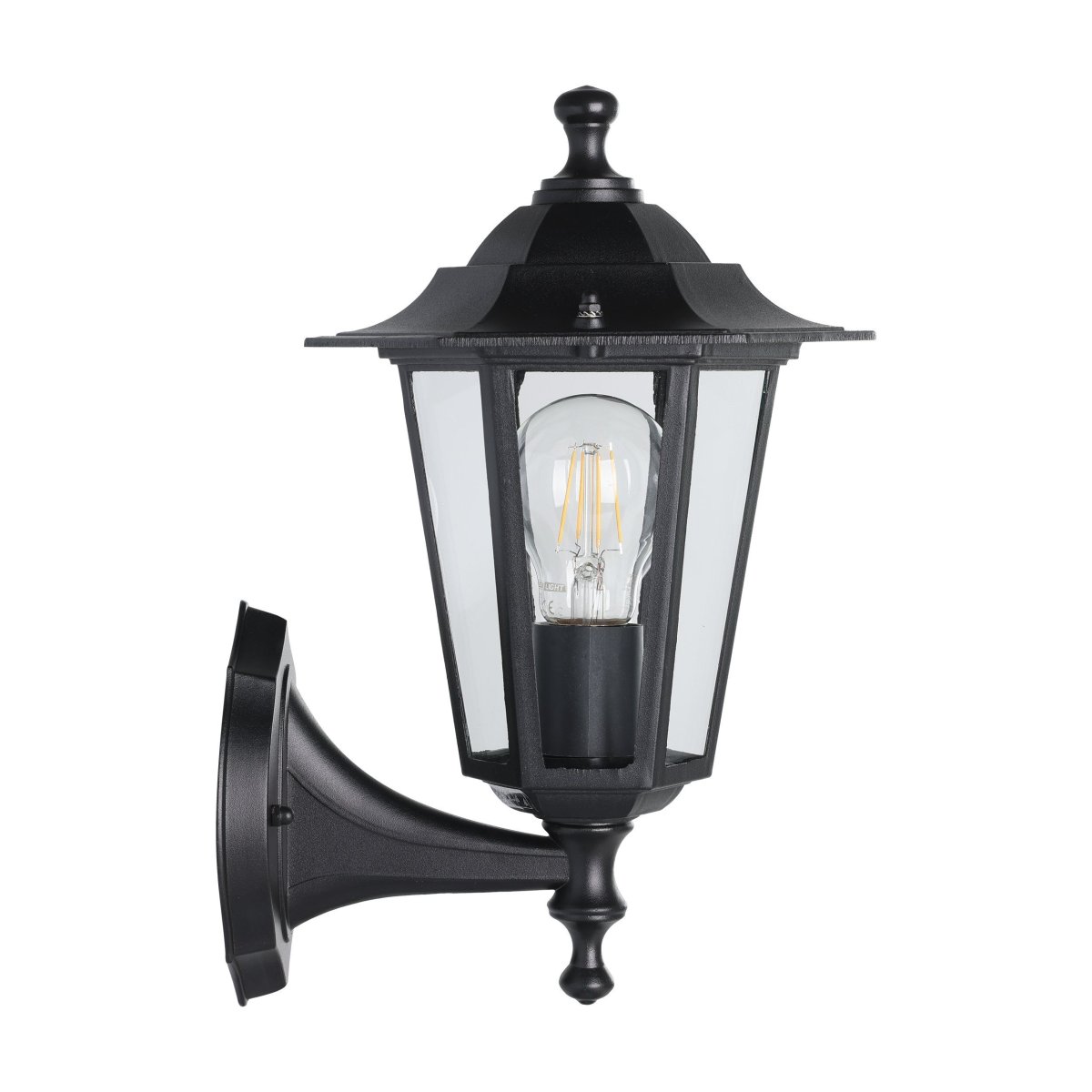 Laterna Zwart buitenlamp Van Eglo - Het heldere glas laat de lichtbron zien en verspreidt een aangenaam en sfeervol licht.