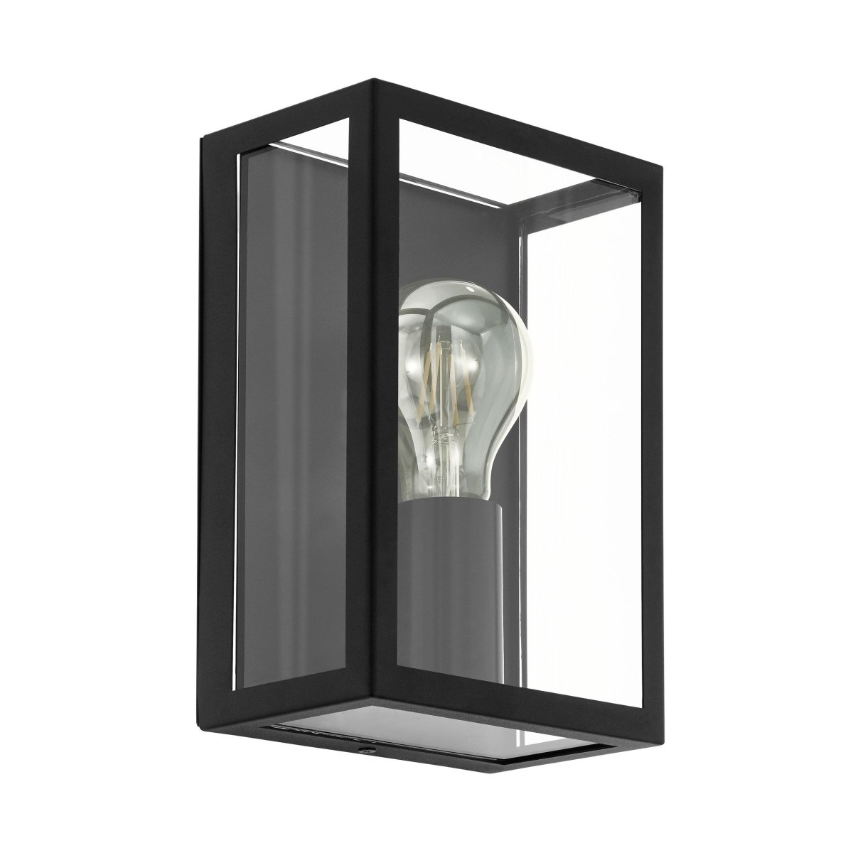 Alamonte Zwart buitenlamp Van Eglo - De lamp is gemaakt van zwart metaal en heeft heldere glazen panelen die de lichtbron accentueren en een prachtig lichtspel cre&euml;ren.