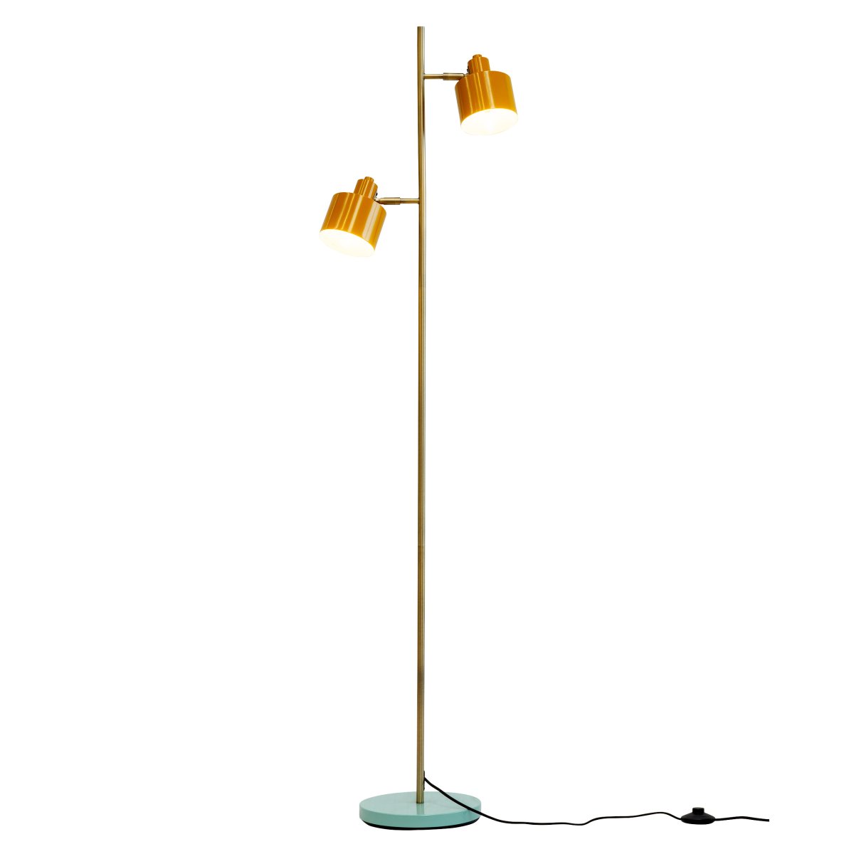 Ocean Veelkleurig vloerlamp Van Dyberg Larsen - De Ocean vloerlamp in de kleuren Curry/Brass/Turquoise heeft een metalen constructie, kan omhoog en omlaag worden gekanteld en wordt geleverd met een voetschakelaar op de voet.