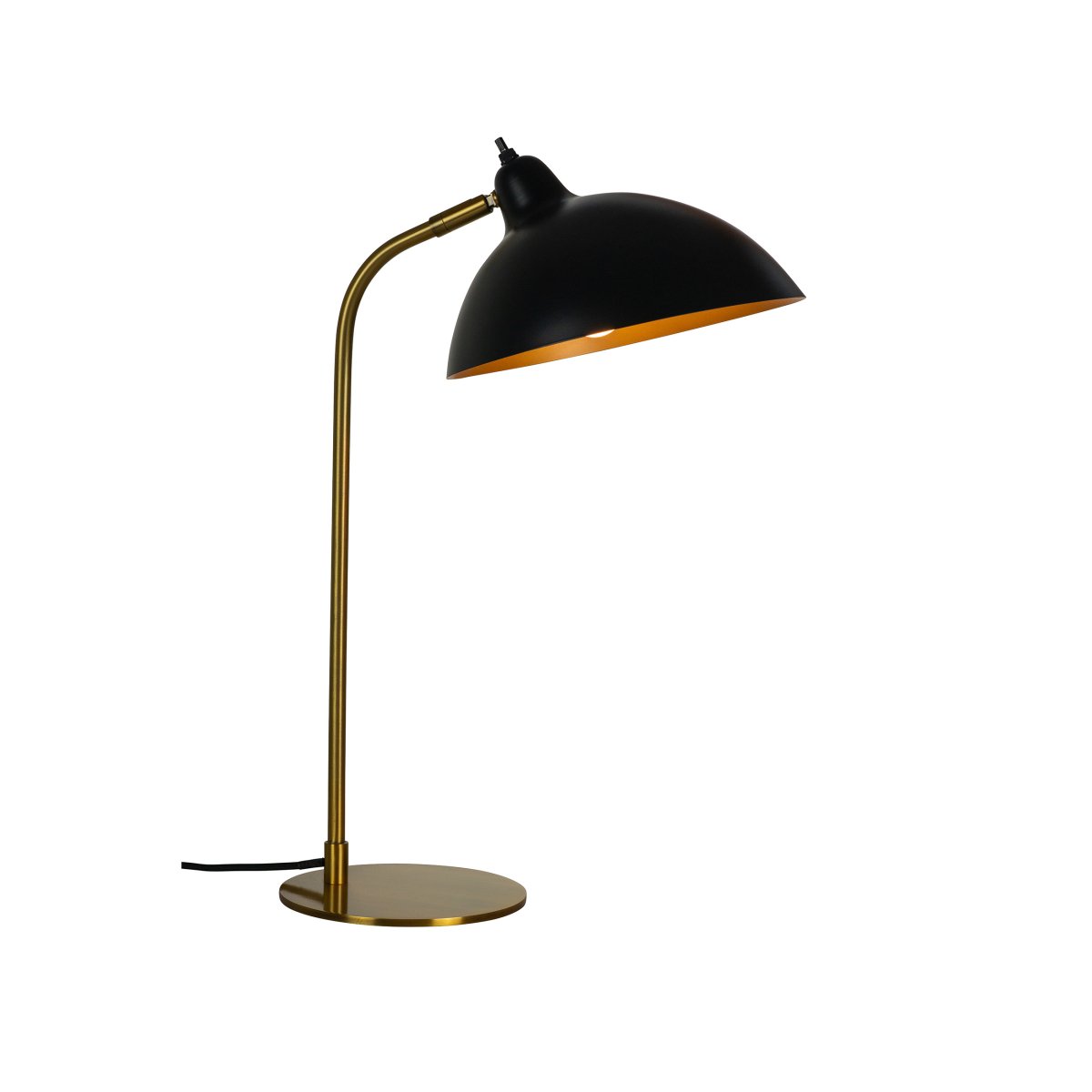 Futura 55cm Messing tafellamp Van Dyberg Larsen - Het zwarte oppervlak en de antieke messingkleurige binnenkant van de lampenkap verspreiden een warm licht en cre&euml;ren een gezellige sfeer in huis.