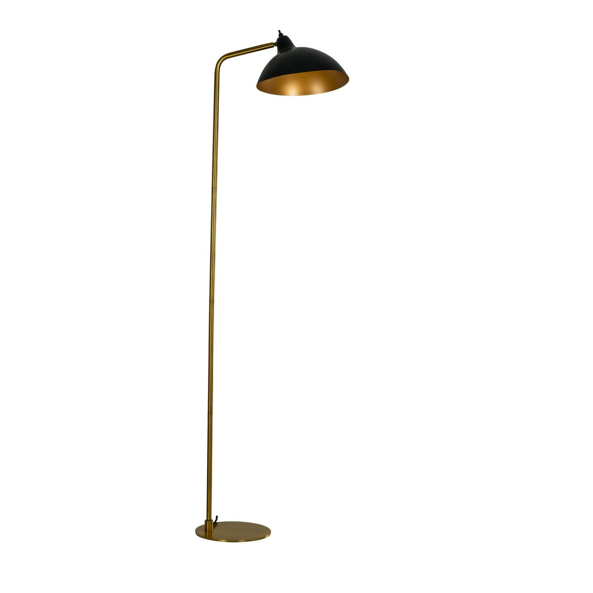 Futura Messing vloerlamp Van Dyberg Larsen - Het zwarte oppervlak en de antieke messingkleurige binnenkant van de lampenkap verspreiden een warm licht en cre&euml;ren een gezellige sfeer in huis.