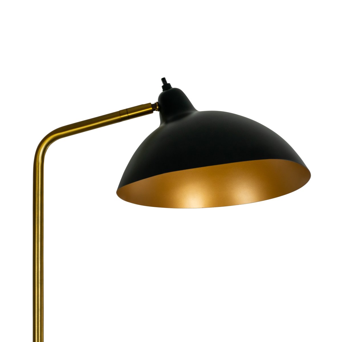 Futura Messing vloerlamp Van Dyberg Larsen - Het zwarte oppervlak en de antieke messingkleurige binnenkant van de lampenkap verspreiden een warm licht en cre&euml;ren een gezellige sfeer in huis.