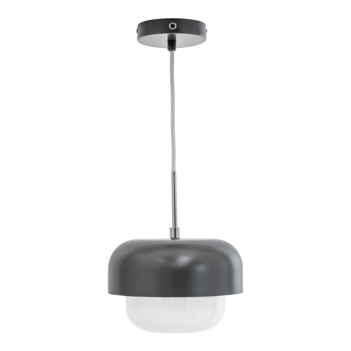 Haipot Ø23 Donkergrijs hanglamp Van Dyberg Larsen - De Haipot lamp heeft een elegante lampenkap van opaalglas en een gedempt grijze kap.