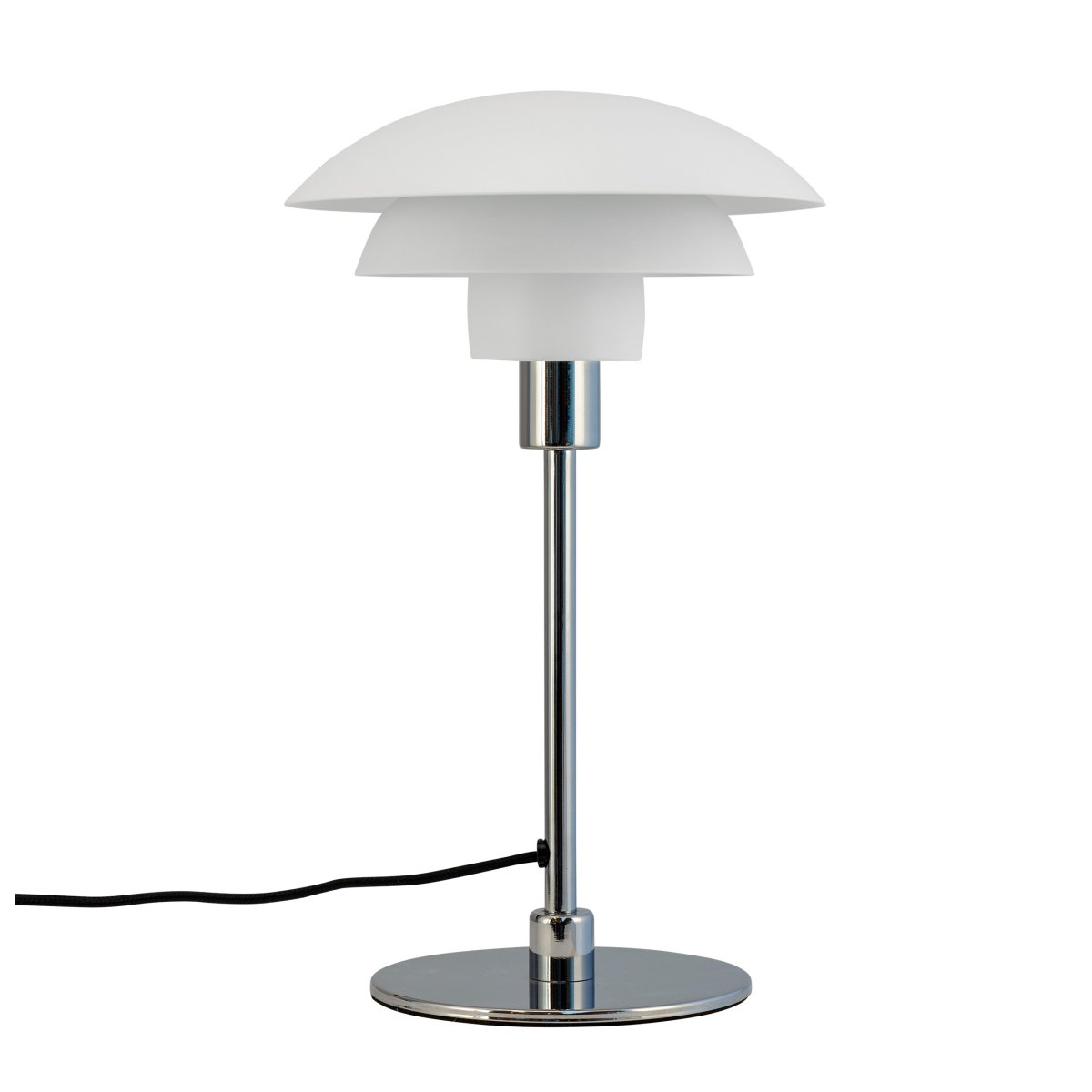 Morph 35cm Wit tafellamp Van Dyberg Larsen - De lamp wordt geleverd met een 1,6 meter lang stoffen snoer en heeft een aan/uit-schakelaar aan de bovenkant.