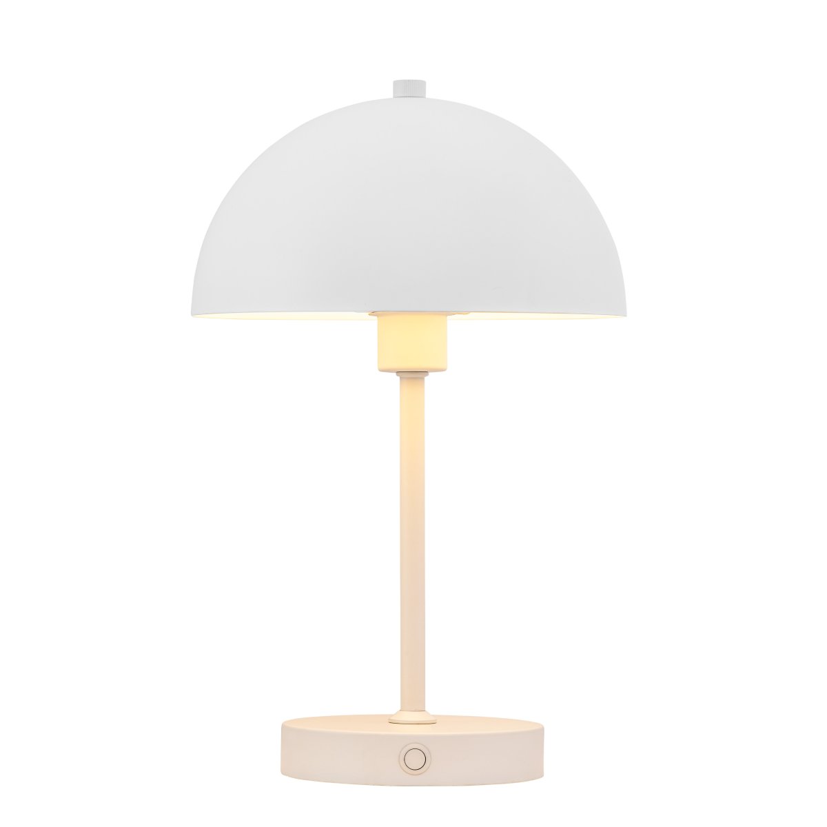 Stockholm 30cm Wit Draagbare Van Dyberg Larsen - De Stockholm LED tafellamp in de kleur wit is een oplaadbare lamp met drie helderheidsniveaus (100%, 50% en 25%), ideaal voor zowel binnen als incidenteel buitengebruik.