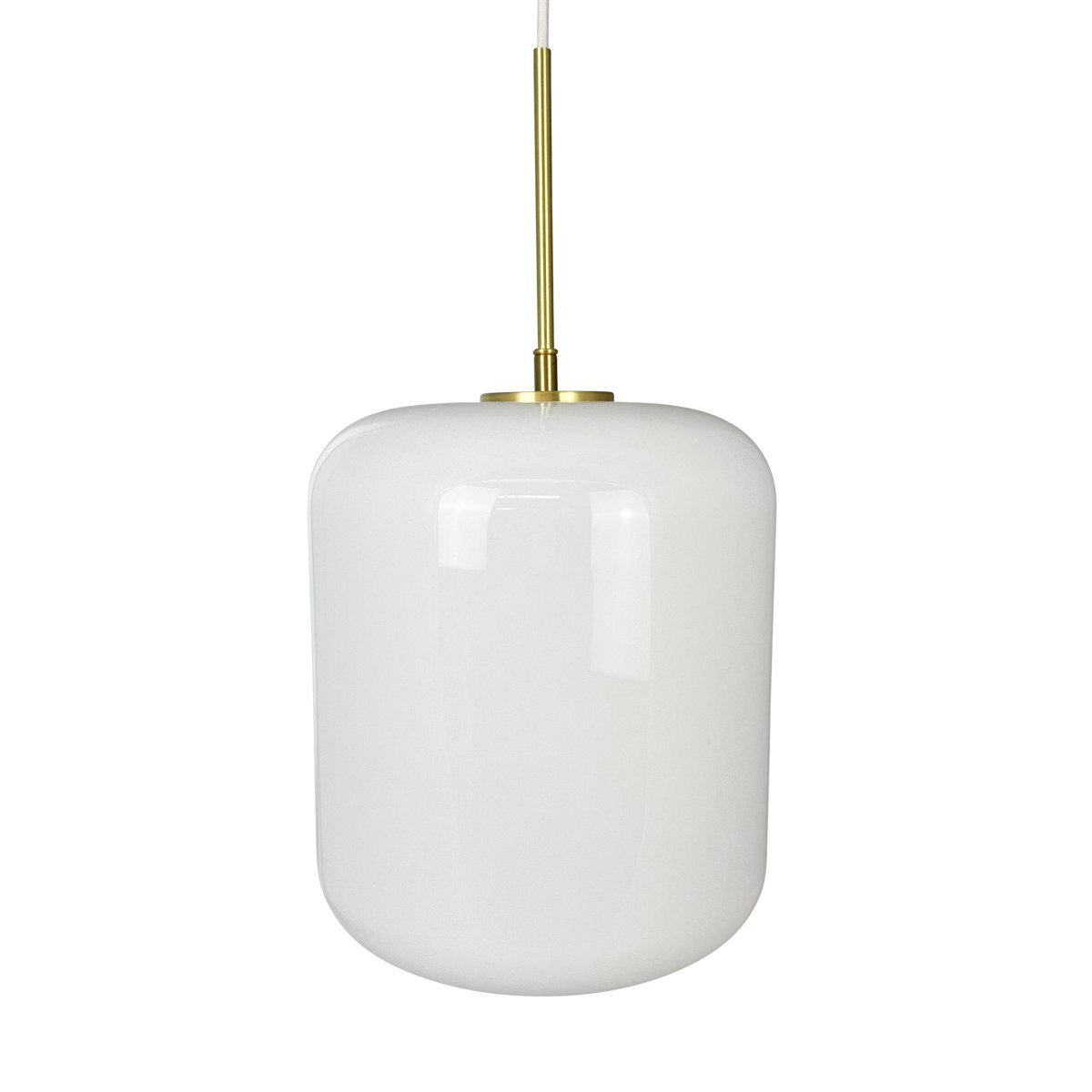 Silvia Ø25 Messing hanglamp Van Dyberg Larsen - Silvia is een serie plafondlampen van mondgeblazen opaalglas met een glanzend oppervlak, een fitting van messing en een wit textielsnoer.