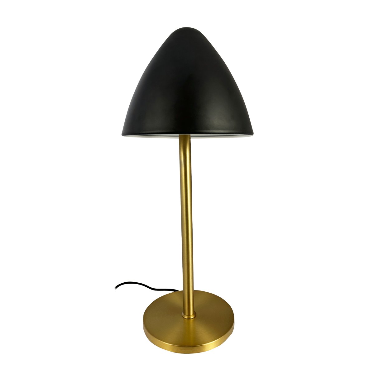 Oulu 47cm Zwart tafellamp Van Dyberg Larsen - De lamp voegt een moderne en stijlvolle toets toe aan uw huis, waarbij het contrast tussen de diepzwarte kleur en het messing een tijdloze uitstraling creëert.