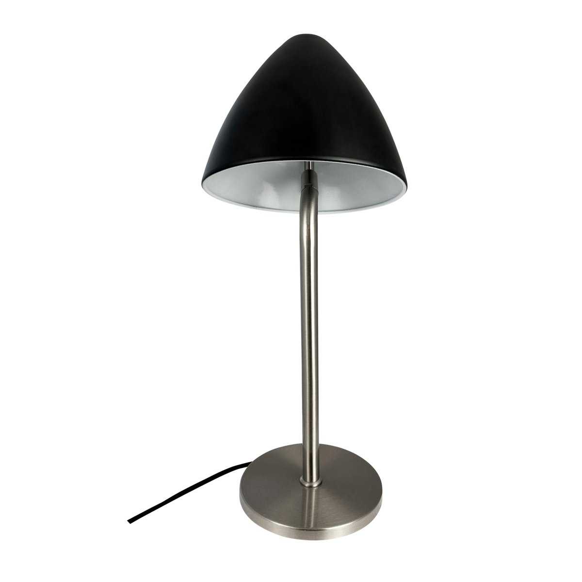 Oulu 47cm Zwart tafellamp Van Dyberg Larsen - De lamp voegt een moderne en stijlvolle toets toe aan uw huis, waarbij het contrast tussen de diepzwarte kleur en het geborstelde staal een tijdloze uitstraling creëert.