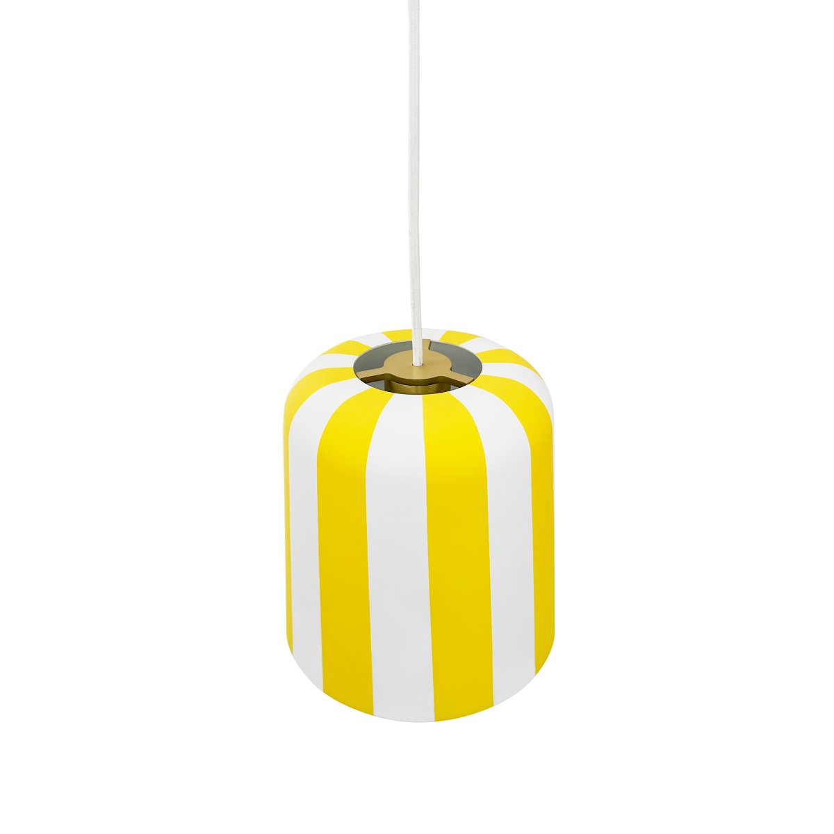 Gry Ø20 Geel hanglamp Van Dyberg Larsen - Genom att ta igenk&auml;nnbara m&ouml;nster och s&auml;tta dem i en ny kontext ville hon skapa en lampa som f&aring;r m&auml;nniskor att le och ger en unik visuell upplevelse.