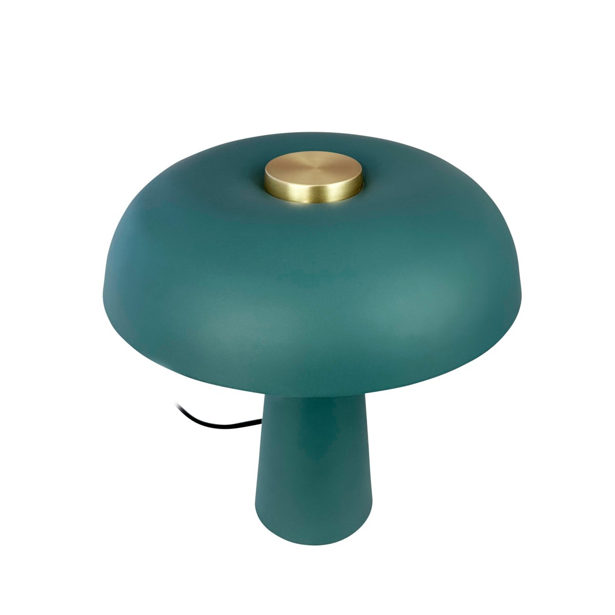 Iris 28cm Groente tafellamp Van Dyberg Larsen - De lampenkap in de vorm van een paddenstoel in een zachte grijstint heeft een subtiel messing detail aan de bovenkant, wat een luxe uitstraling geeft.