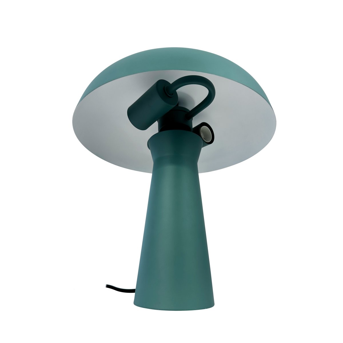 Iris 28cm Groente tafellamp Van Dyberg Larsen - De lampenkap in de vorm van een paddenstoel in een zachte grijstint heeft een subtiel messing detail aan de bovenkant, wat een luxe uitstraling geeft.