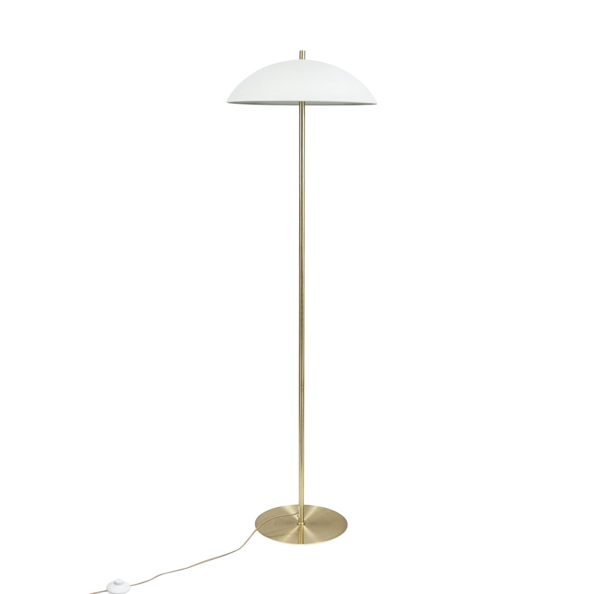 Globus Messing/beige vloerlamp Van Dyberg Larsen - De lamp is gemaakt van metaal en combineert een zachte beige tint met details in een messing afwerking, wat zorgt voor een harmonieuze en moderne uitstraling.