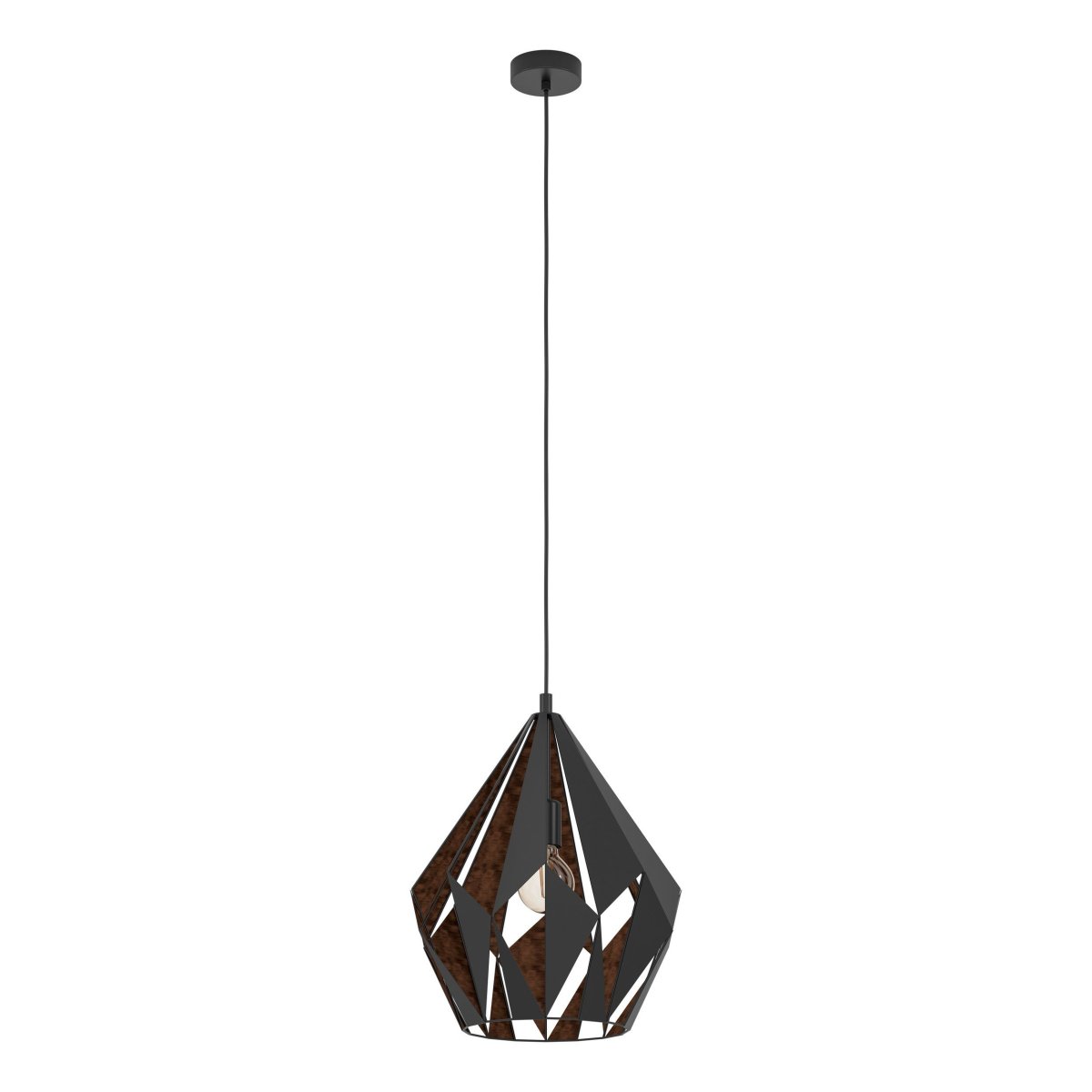 Carlton Ø38 Zwart hanglamp Van Eglo - De zwarte buitenkant is gecombineerd met een koperkleurige binnenkant die zorgt voor een warm en sfeervol licht.