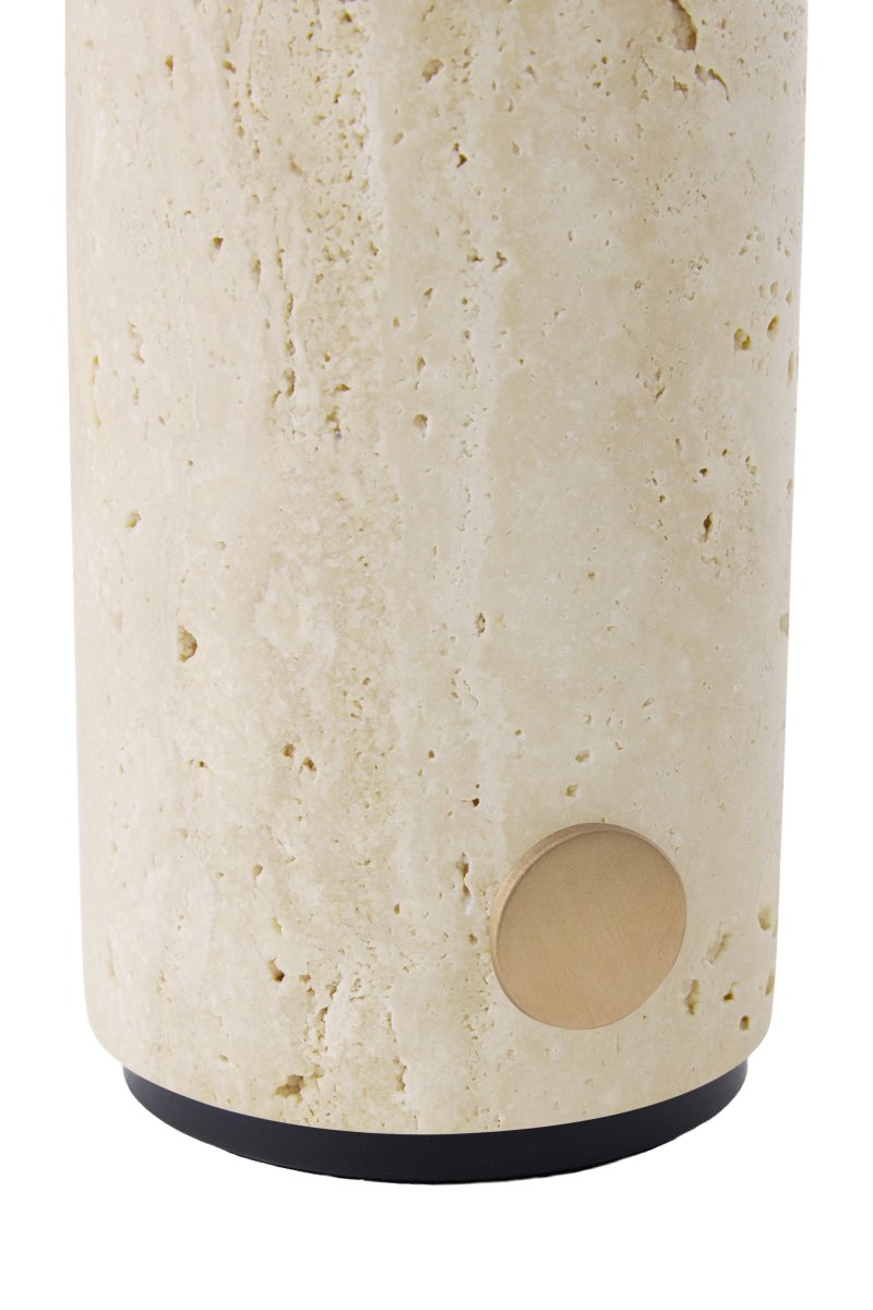 Torrano 28cm Beige travertijn Draagbare Van Globen Lighting - De lamp heeft een discrete metalen knop op de voet en kan in drie stappen worden gedimd om de juiste sfeer te cre&euml;ren.