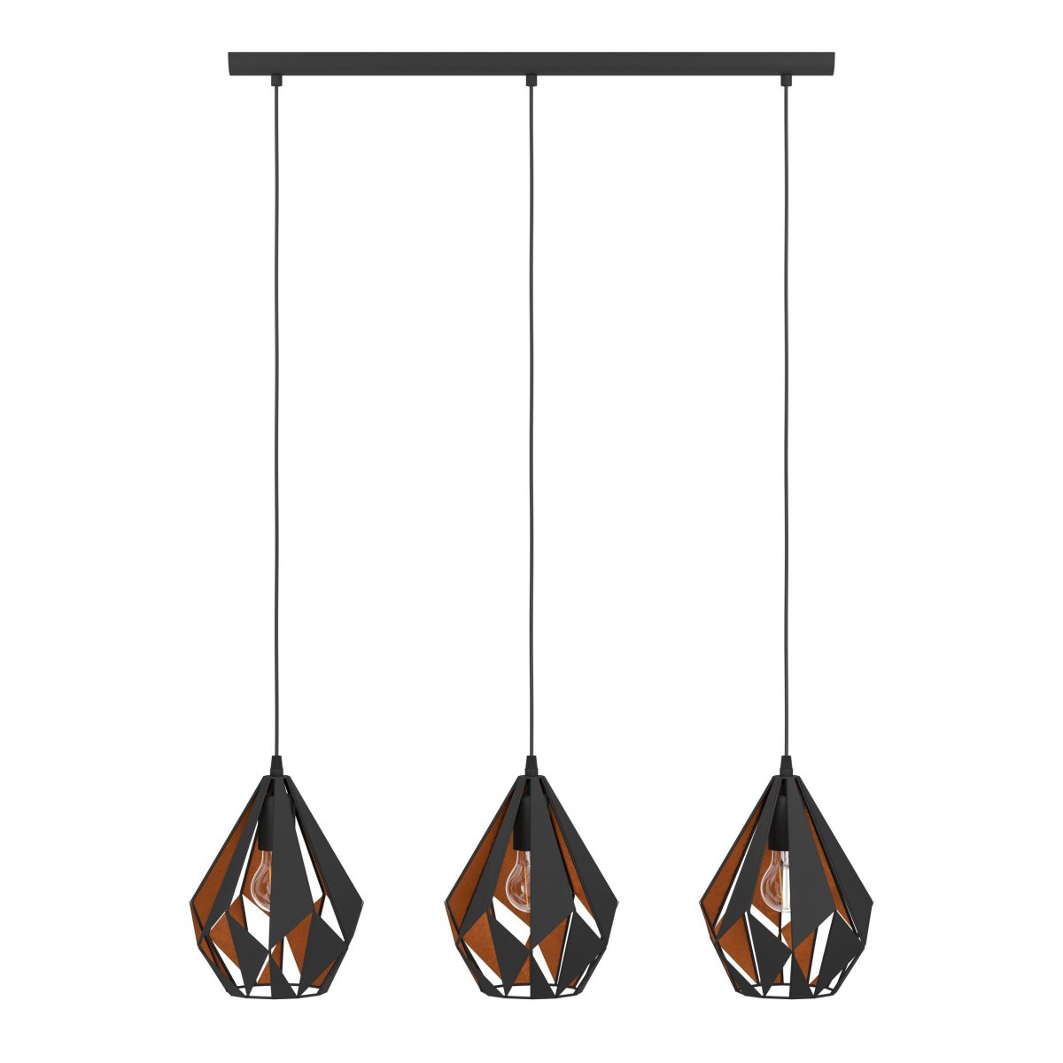 Carlton 80cm Zwart hanglamp Van Eglo - De zwarte buitenkant is gecombineerd met een koperkleurige binnenkant die zorgt voor een warm en sfeervol licht.