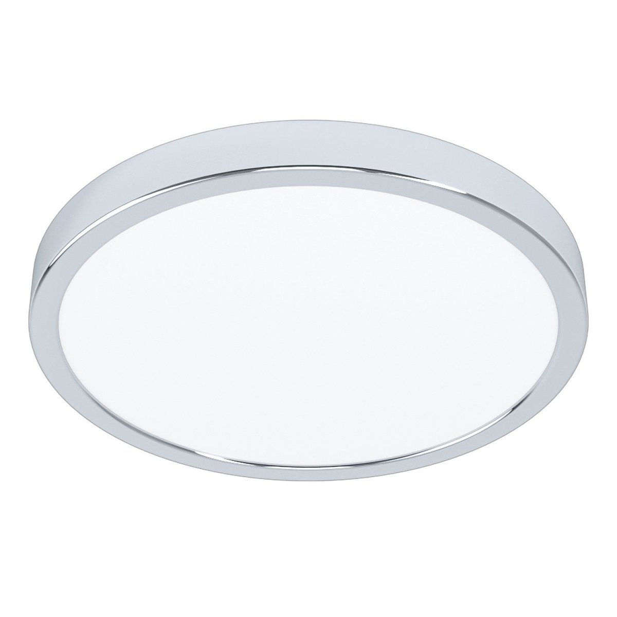 Fueva Ø28 Chroom badkamerlamp Van Eglo - De Fueva plafondlamp is een stijlvolle en functionele plafondlamp van metaal en kunststof met een elegante chromen afwerking en een wit paneel.