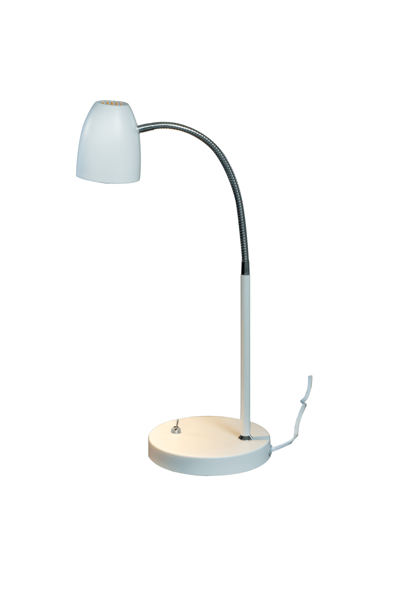 Sandnes 44cm Wit bureaulamp Van Aneta Lighting - De Sandnes tafellamp van metaal in wit met chromen details is perfect als bedlamp op het bureau of naast het bed.