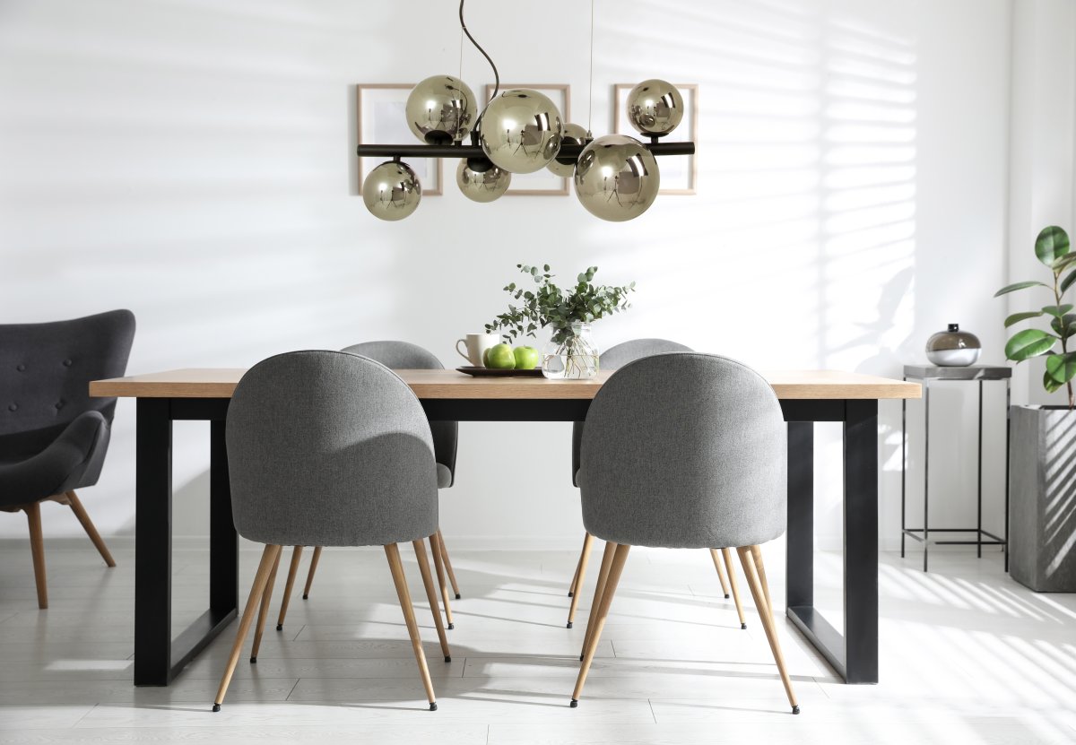 Molekyl 58cm Rookgrijs hanglamp Van Aneta Lighting - MOLEKYL moderne stijlvolle plafondlamp in zwart gelakt metaal met 7 rookglazen kappen in twee kleuren.