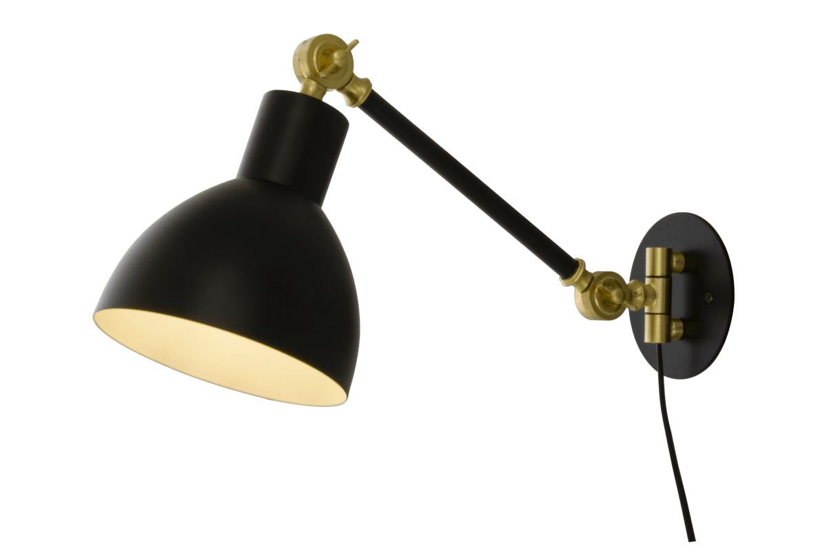 Dublin 40cm Zwart wandlamp Van Aneta Lighting - Dublin is een stijlvolle en functionele wandlamp in zwart met elegante details in een messing afwerking.