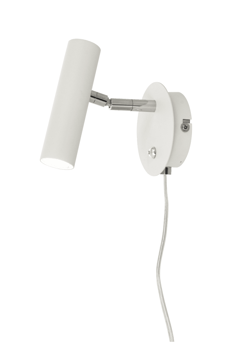 Artic Wit leeslamp Van Aneta Lighting - Artic wandlamp in wit gelakt metaal met chromen details.