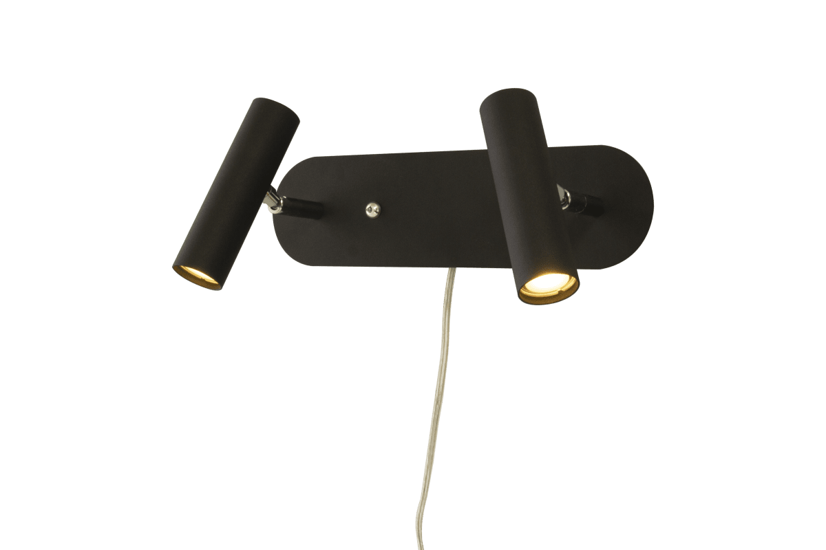 Artic Zwart leeslamp Van Aneta Lighting - Artic dubbele wandlamp in zwart gelakt metaal met chromen details.