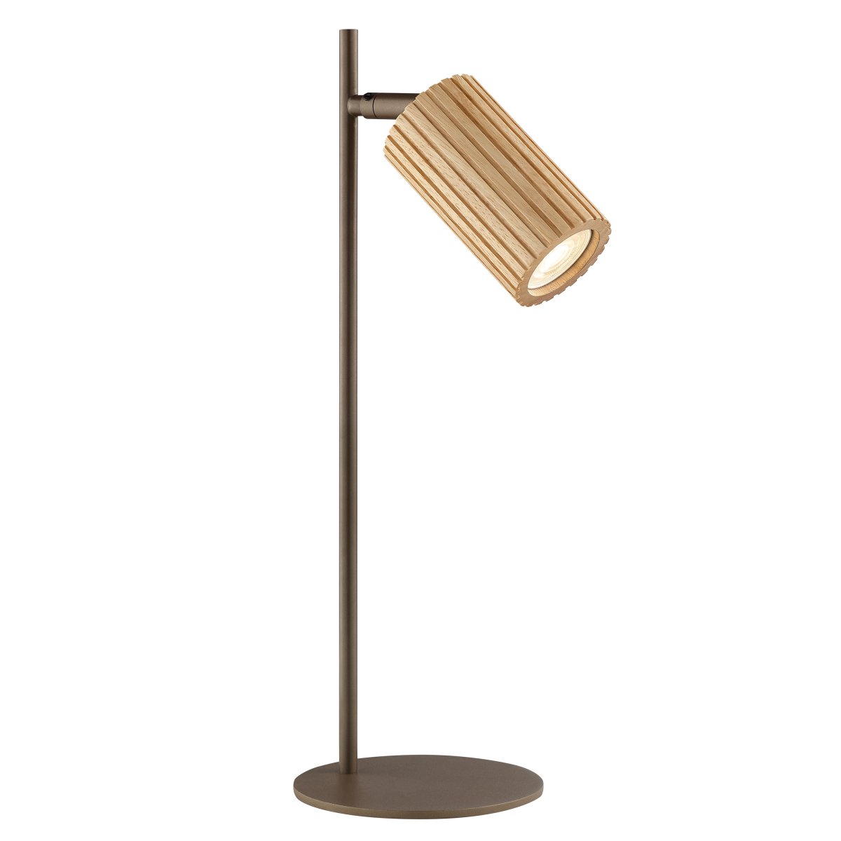 Lakewood 46cm Bruin bureaulamp Van Brilliant - De Lakewood tafellamp combineert bruin metaal met licht, geribbeld hout en creëert een warme en natuurlijke uitstraling.