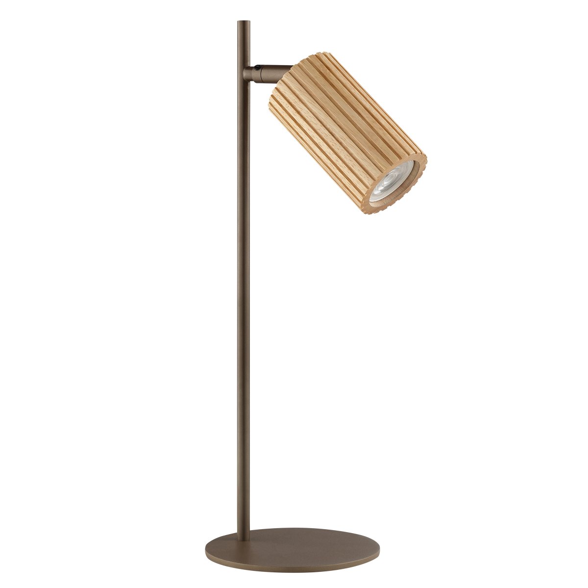 Lakewood 46cm Bruin bureaulamp Van Brilliant - De Lakewood tafellamp combineert bruin metaal met licht, geribbeld hout en creëert een warme en natuurlijke uitstraling.