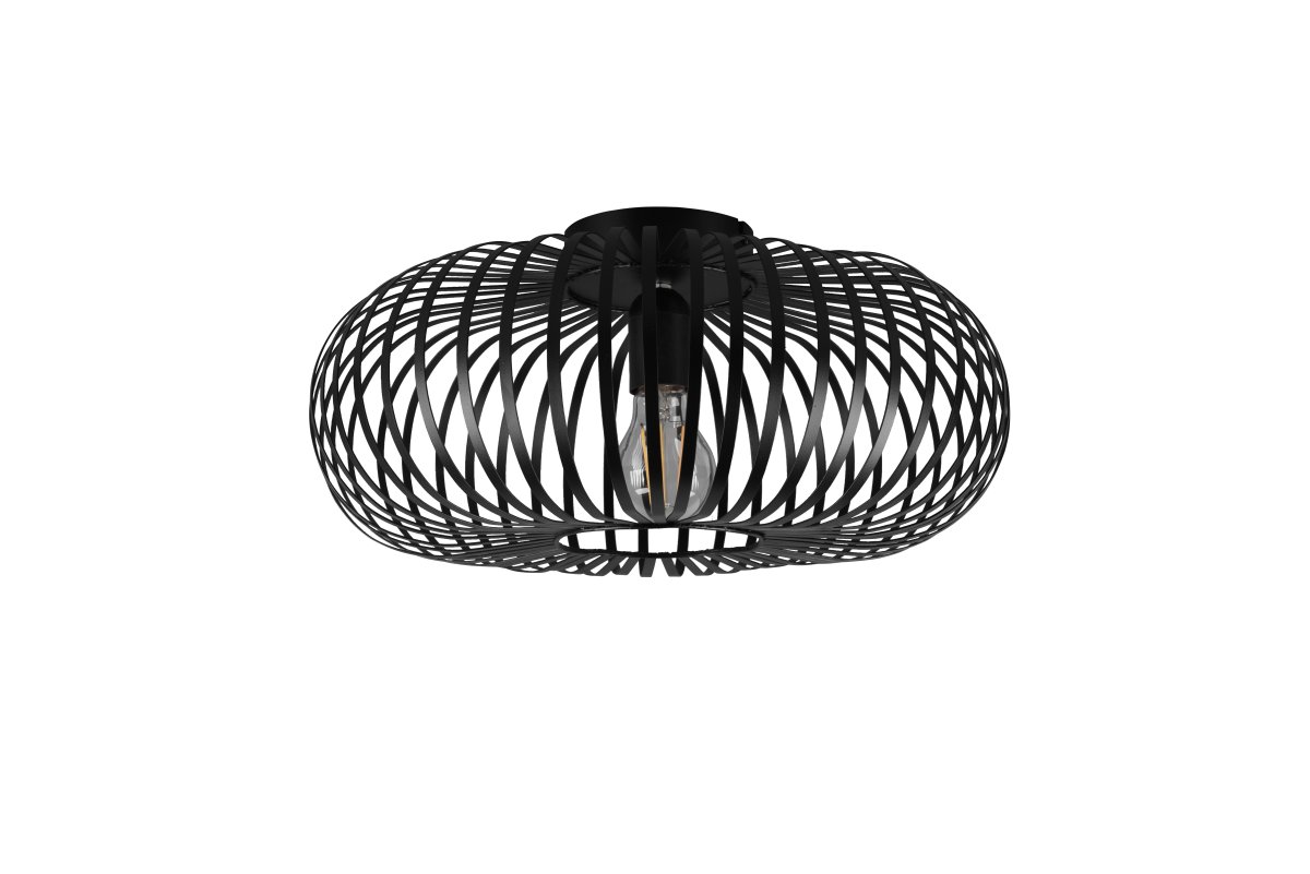 Johann Ø40 Zwart plafondlamp Van Trio Lighting - De JOHANN plafondlamp combineert elegante metalen beugels met een stijlvolle lampenkap, waardoor een uniek lichtspel ontstaat dat een prachtig patroon op het plafond verspreidt.