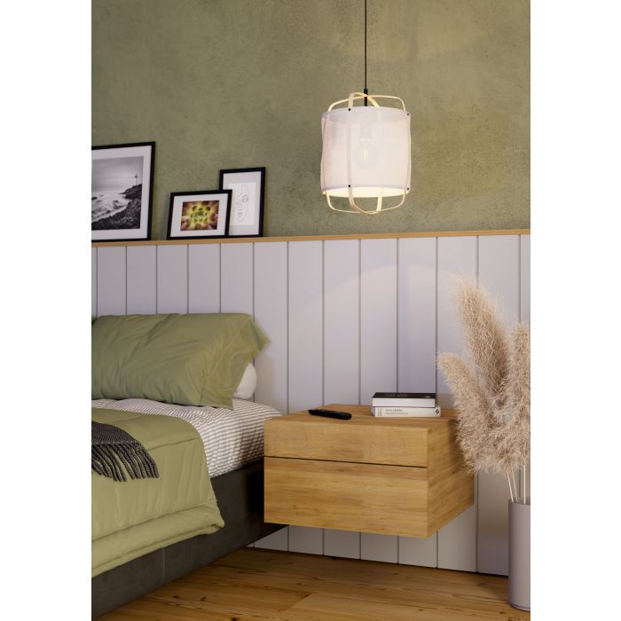 Surfleet Ø33 Natuur hanglamp Van Eglo - De karakteristieke houten details met knopen en structuur staan garant voor het unieke karakter van elk product en kunnen daarom licht afwijken van de foto.