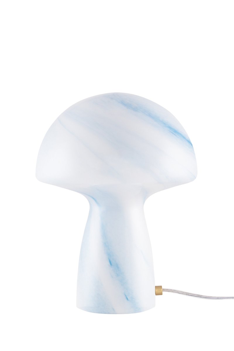 Fungo Swirl 30cm Blauw tafellamp Van Globen Lighting - De Fungo paddenstoellamp is een prachtige tafellamp van mondgeblazen glas met een decoratief wervelpatroon.