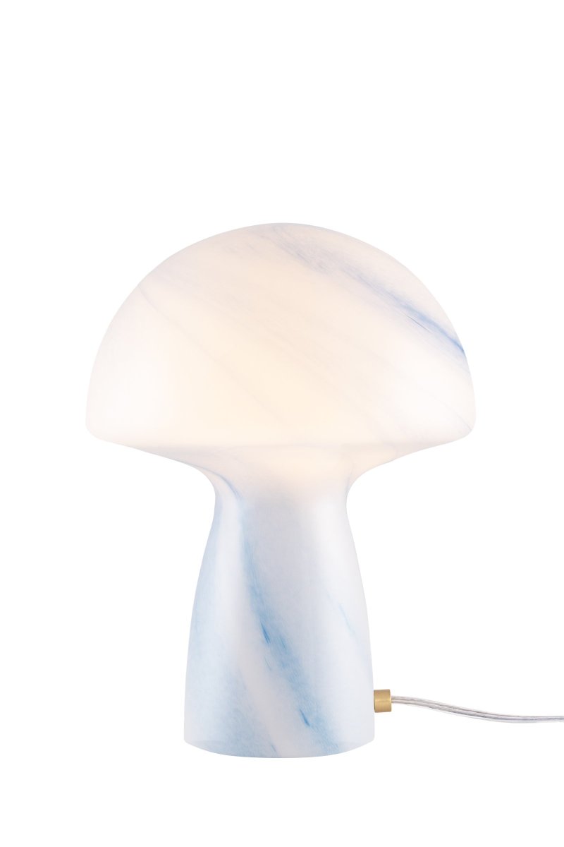 Fungo Swirl 30cm Blauw tafellamp Van Globen Lighting - De Fungo paddenstoellamp is een prachtige tafellamp van mondgeblazen glas met een decoratief wervelpatroon.