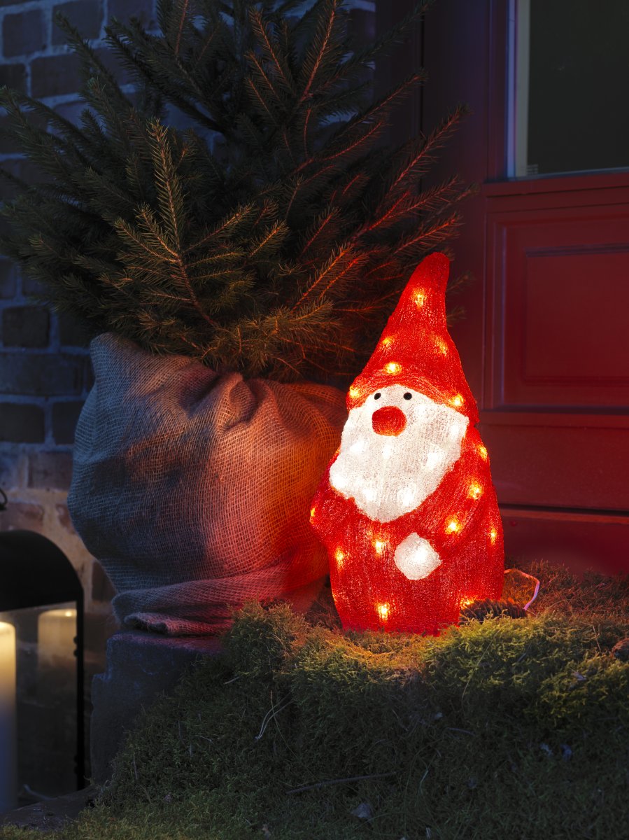 Kerstman van acryl ROOD Van Konstsmide - Hij is voorzien van 40 led-diodes die een prachtige warmwitte gloed verspreiden en een mooi fonkelend effect geven in het donker.
