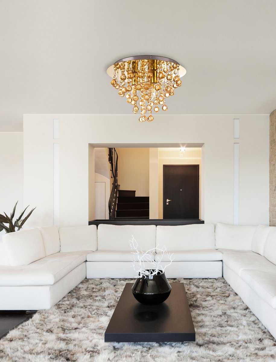 London Ø38 Goud plafondlamp Van Globo Lighting - London &auml;r en elegant plafond i guld med dekorativa prismor.