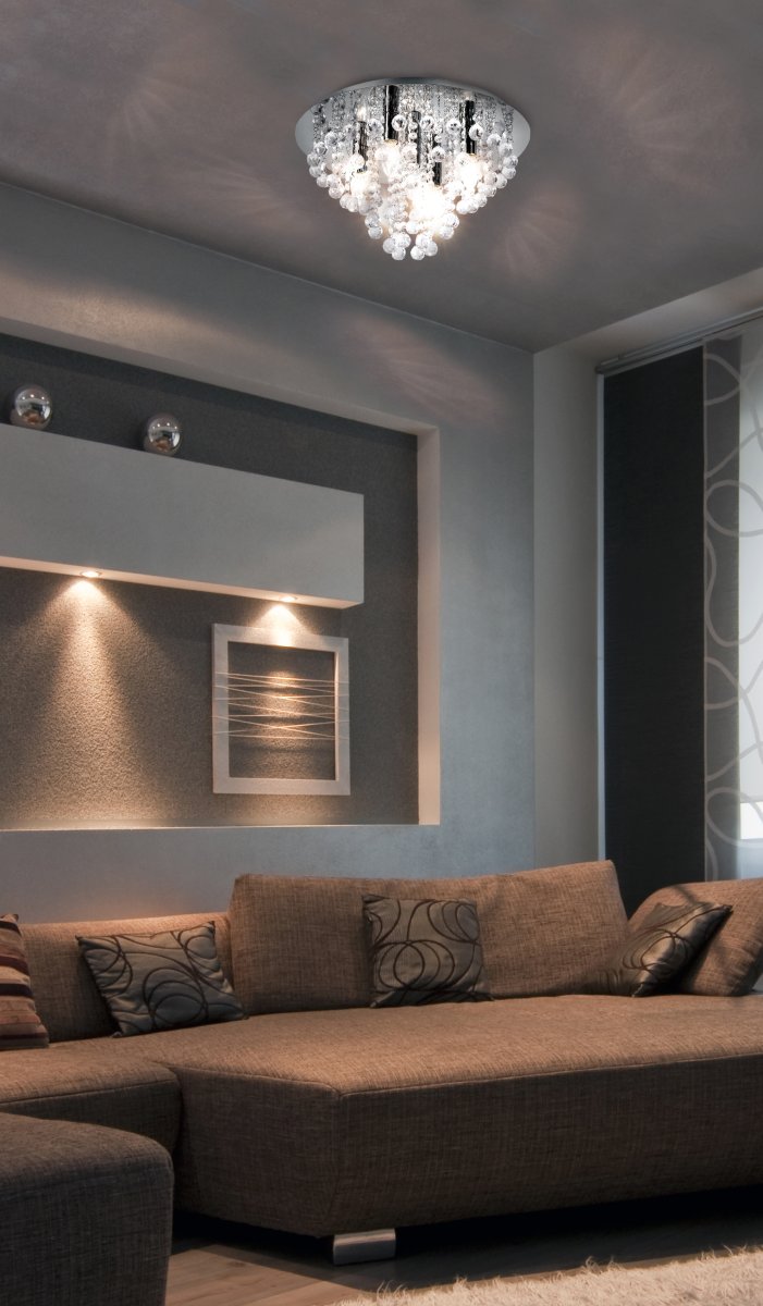 London Ø46 Chroom plafondlamp Van Globo Lighting - London &auml;r en elegant plafond i krom med dekorativa prismor.