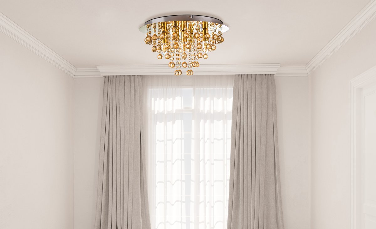 London Ø46 Goud plafondlamp Van Globo Lighting - London &auml;r en elegant plafond i guld med dekorativa prismor.