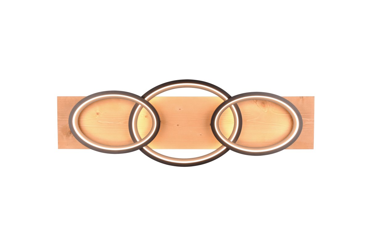 Barca 97cm Hout plafondlamp Van Trio Lighting - De geometrische vormen en de harmonieuze combinatie van matzwart metaal en natuurlijk hout; zorgt voor een aangename sfeer, terwijl u met de ingebouwde SWITCH-dimmer de helderheid eenvoudig in drie standen kunt aanpassen.