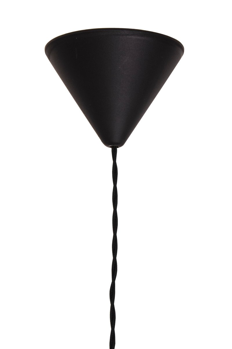 Nog Ø25 Rookkleurig hanglamp Van Globen Lighting - Nog heeft een 120 cm lange zwarte gedraaide textielkabel en een zwarte kunststof plafondkap.