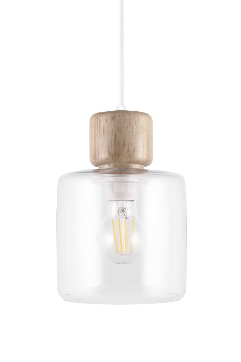 DOT Ø15 Transparant hanglamp Van Globen Lighting - De karakteristieke houten knop vormt een duidelijk contrast met de glazen kap en geeft de lamp karakter.
