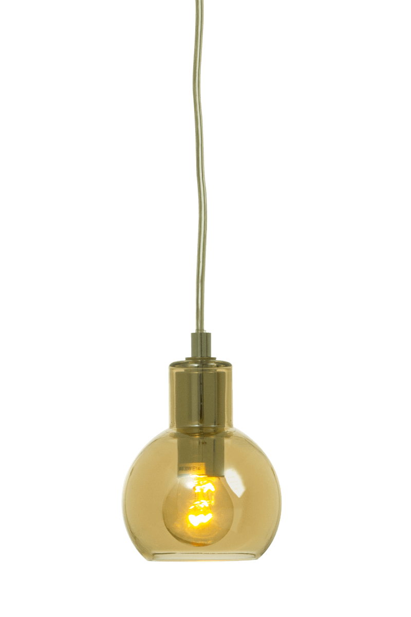Leah Ø10 Amber raamlamp Van Aneta Lighting - De amberkleurige glazen kap zorgt voor een warm en aangenaam licht, terwijl de chromen details een modern contrast creëren.