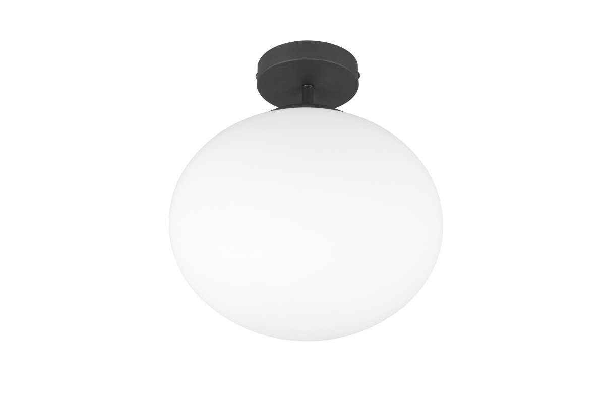 Fomento Ø30 Zwart plafondlamp Van Trio Lighting - De combinatie van matzwart en wit glas creëert een gevoel van luxe en verfijning.