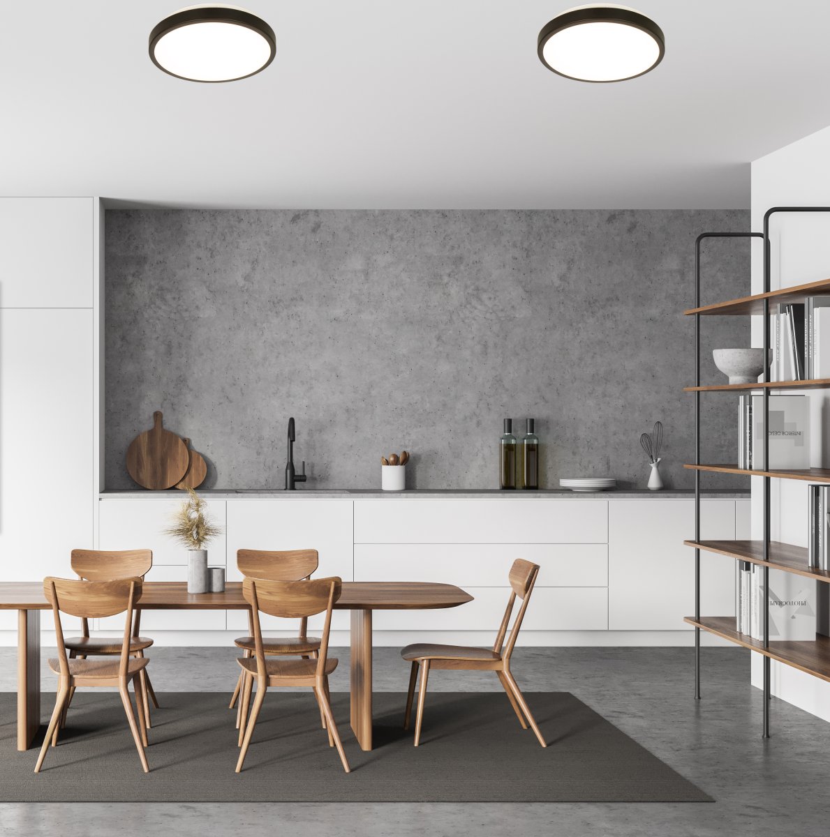 Anillo Ø30 Zwart plafondlamp Van Aneta Lighting - De Anillo plafondlamp in zwart gelakt metaal en wit kunststof heeft de vorm van een platte cirkel in de kleur wit.