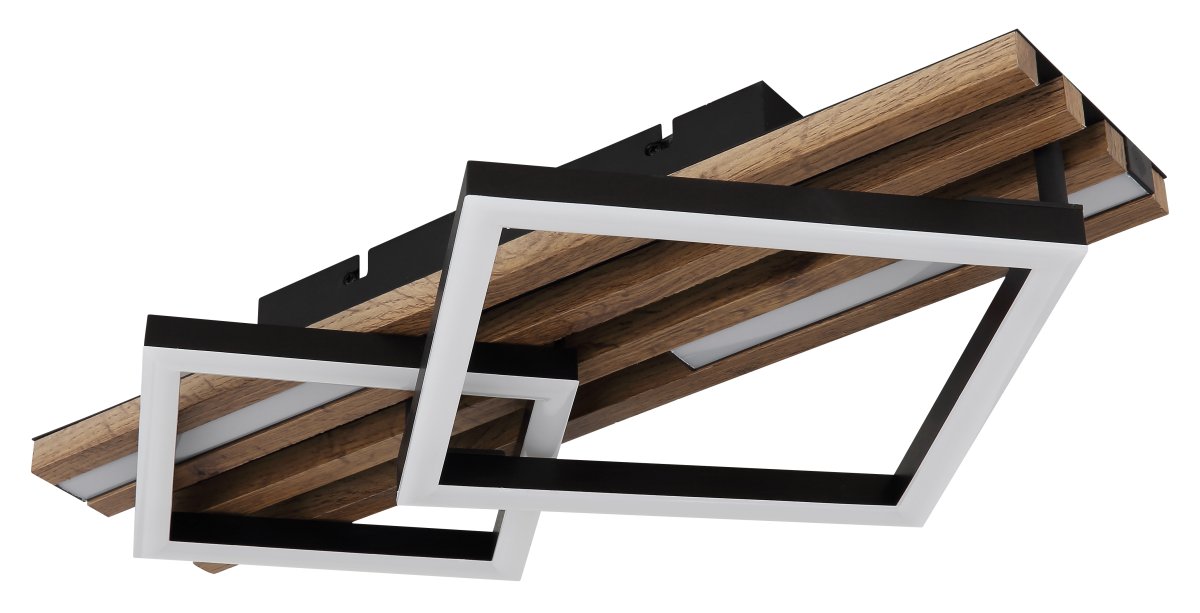 Obrien 47cm Hout plafondlamp Van Globo Lighting - Takf&auml;stet som efterliknar akustikpanel i kombination med de mattsvarta detaljerna i metall bidrar med industriell k&auml;nsla till rummet.
