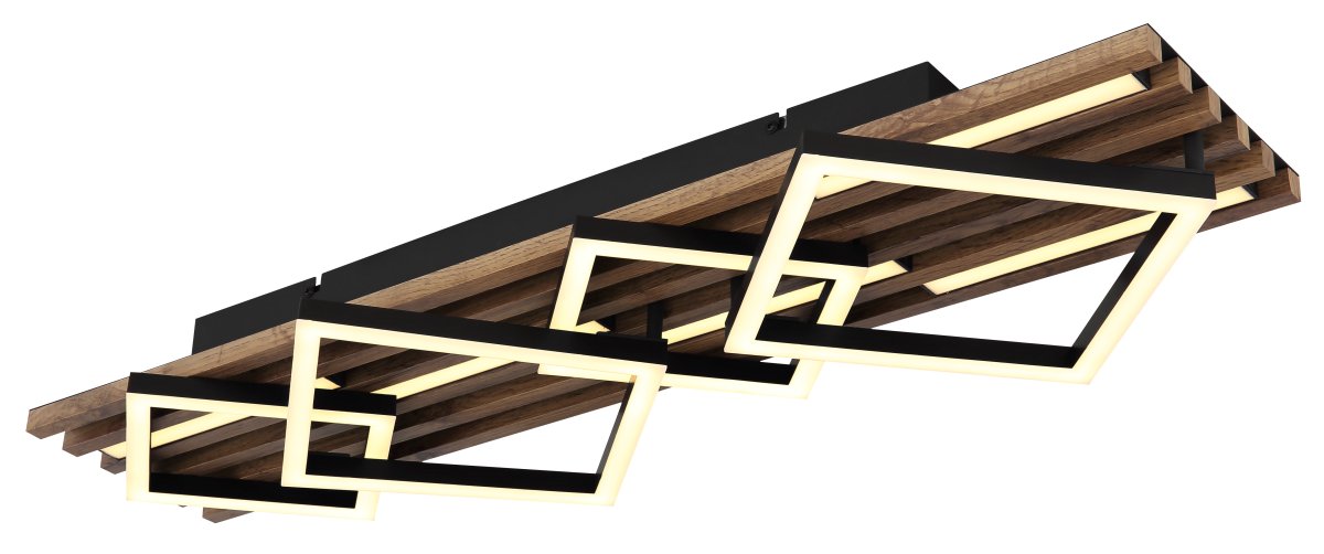 Obrien 82cm Hout plafondlamp Van Globo Lighting - Takf&auml;stet som efterliknar akustikpanel i kombination med de mattsvarta detaljerna i metall bidrar med industriell k&auml;nsla till rummet.