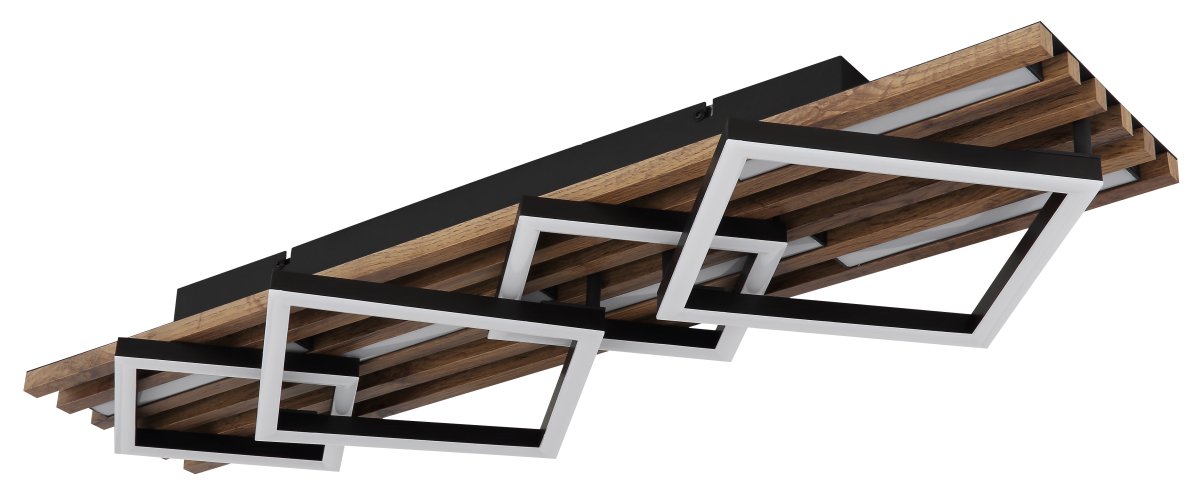 Obrien 82cm Hout plafondlamp Van Globo Lighting - Takf&auml;stet som efterliknar akustikpanel i kombination med de mattsvarta detaljerna i metall bidrar med industriell k&auml;nsla till rummet.